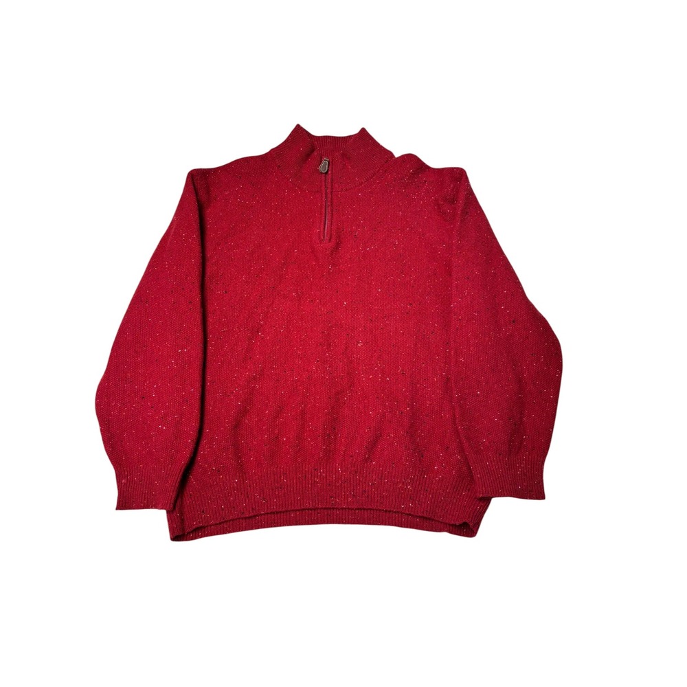 Jos. A. Bank Mens XL Red Donegal Lambswool Blend Quarter Zip Sweater